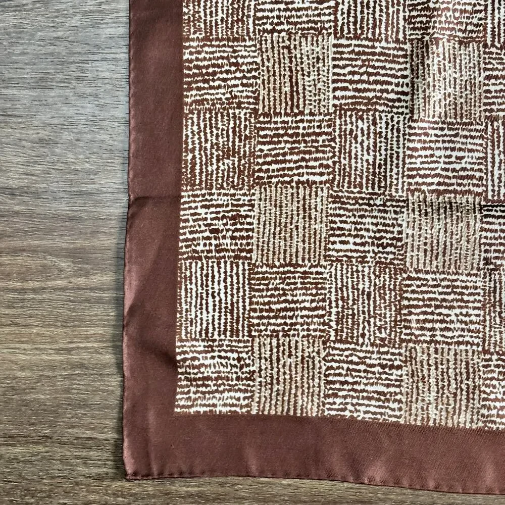 Vintage Bill Blass Silk Scarf Brown White Check Pattern 28” Square Designer